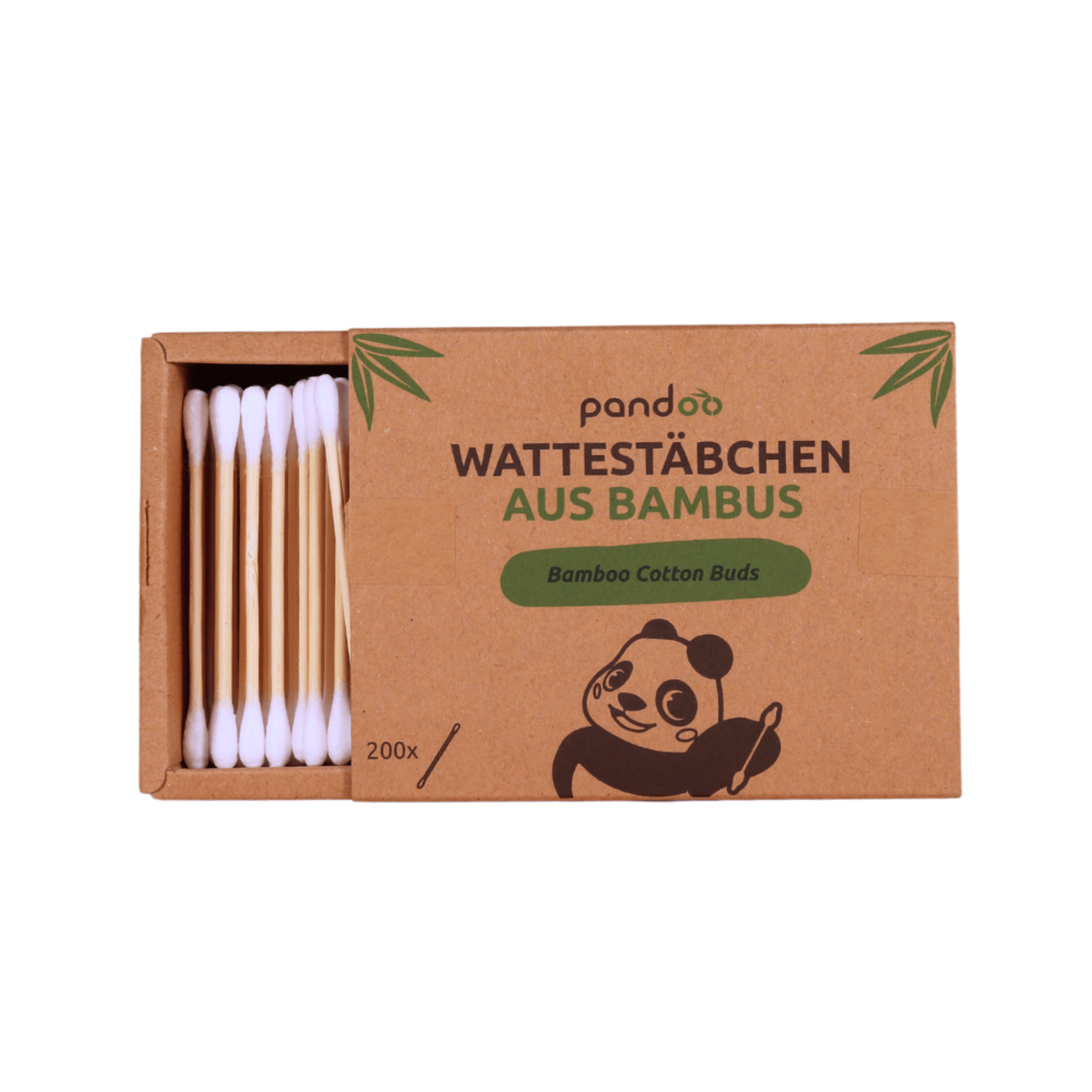 pandoo Wattestäbchen Plastikfreie Wattestäbchen aus Bambus und Bio-Baumwolle
