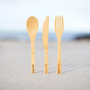 pandoo Besteck Besteck aus 100% natürlichem Bambus | 5er Set | Löffel, Messer oder Gabeln
