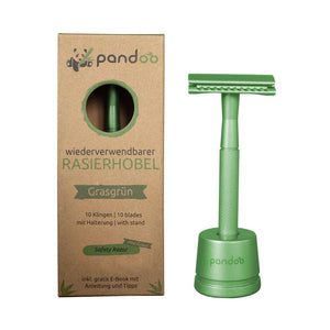 pandoo Rasierhobel Grün Rasierhobel aus Metall | inkl. 10 Klingen und E-Book | 7 Farben
