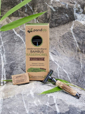 pandoo Rasierhobel Rasierhobel aus Bambus | inkl. 10 Klingen und E-Book | dünner oder breiter Griff