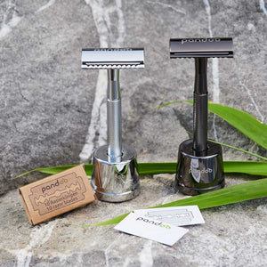 pandoo Rasierhobel Rasierhobel aus Metall | inkl. 10 Klingen und E-Book | Schwarz, Silver oder Rosé Gold