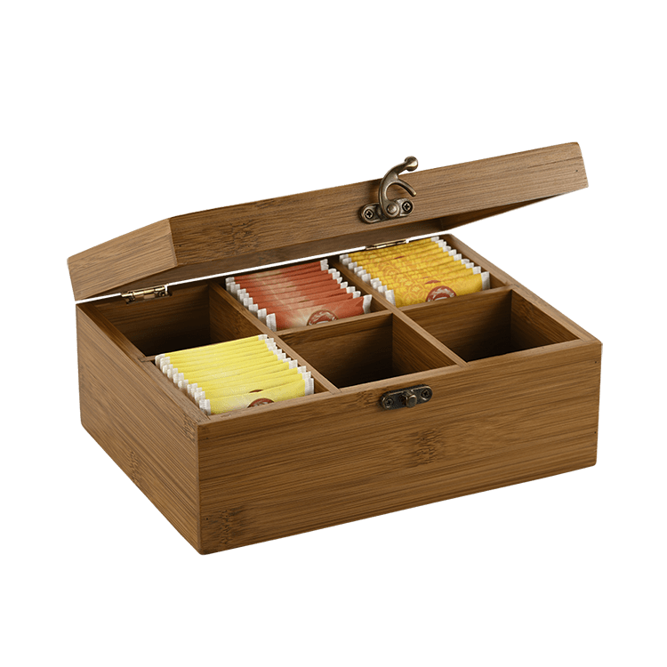Kesper Teebox Tee-Box mit 6 Fächern, dunkler Bambus mit Metallverschluss