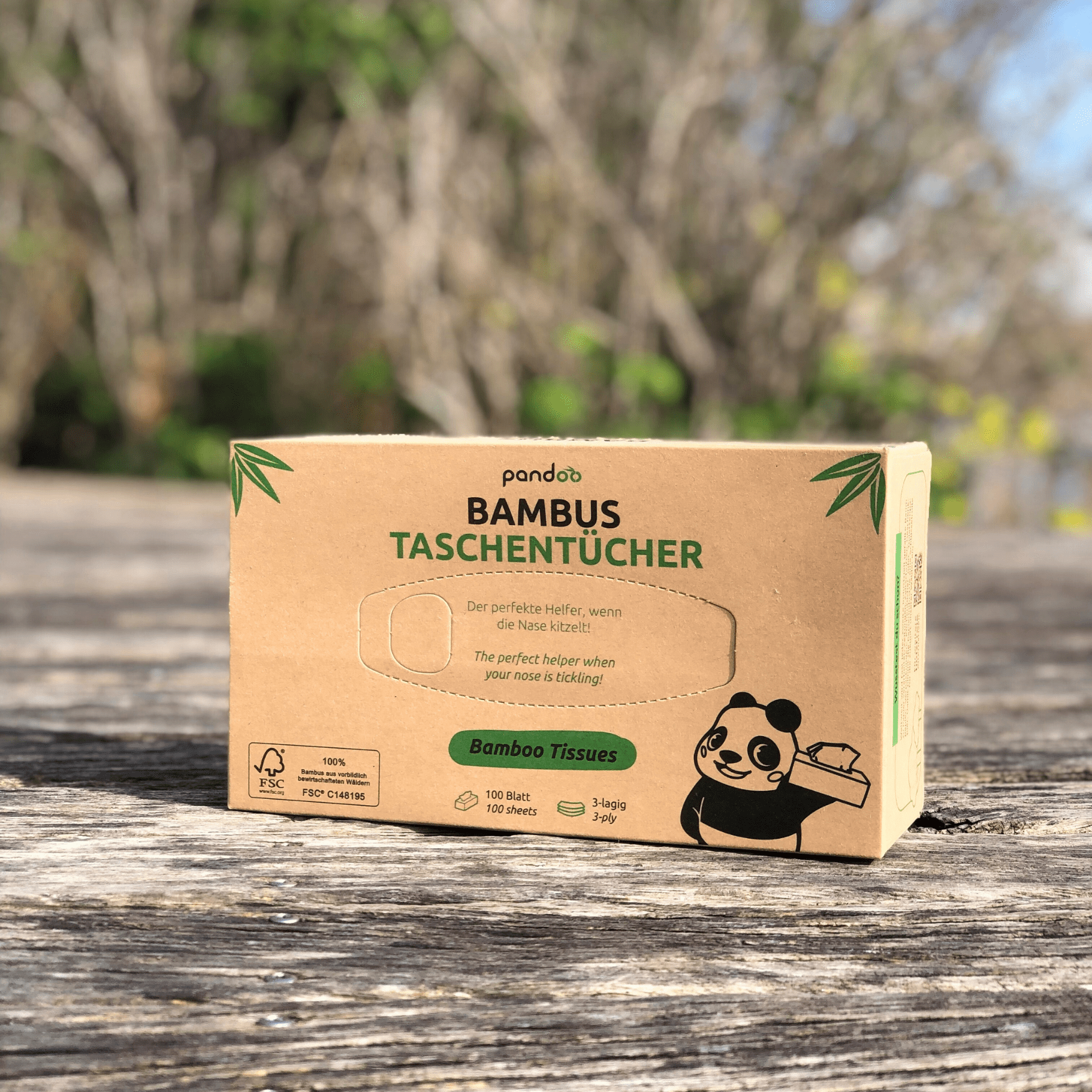 pandoo Hygienepapier Bambus Taschentücher 3-lagig | 100% Bambus | Plastikfreie Verpackung