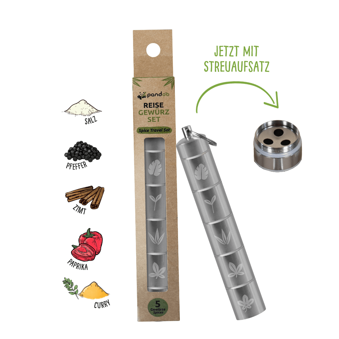 pandoo Reisegewürz Set Reise- und Camping Gewürz-Set | NEU mit Streuaufsatz
