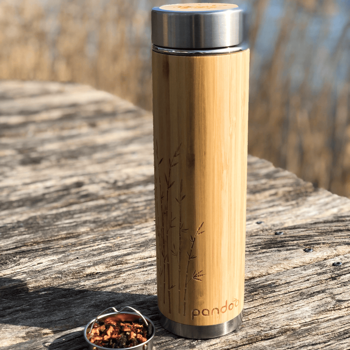 pandoo Thermobecher Bambus Thermobecher inklusive Teesieb | 360mL und 480mL Größe