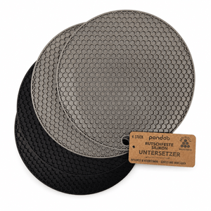 pandoo Topfuntersetzer 4er Set | 2x Schwarz & 2 x Grau Silikon Topfuntersetzer mit Wabenstruktur