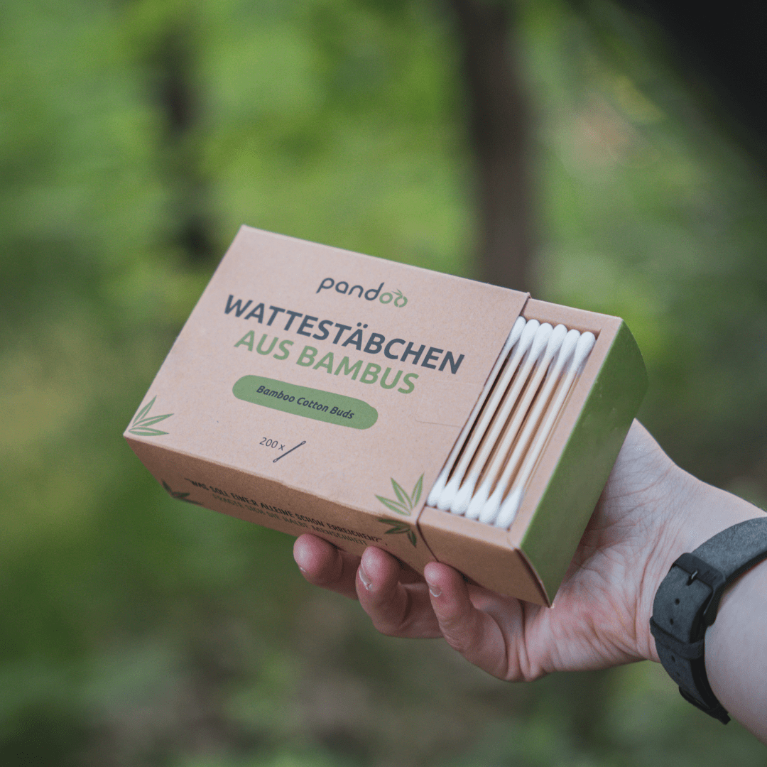pandoo Wattestäbchen Plastikfreie Wattestäbchen aus Bambus und Bio-Baumwolle