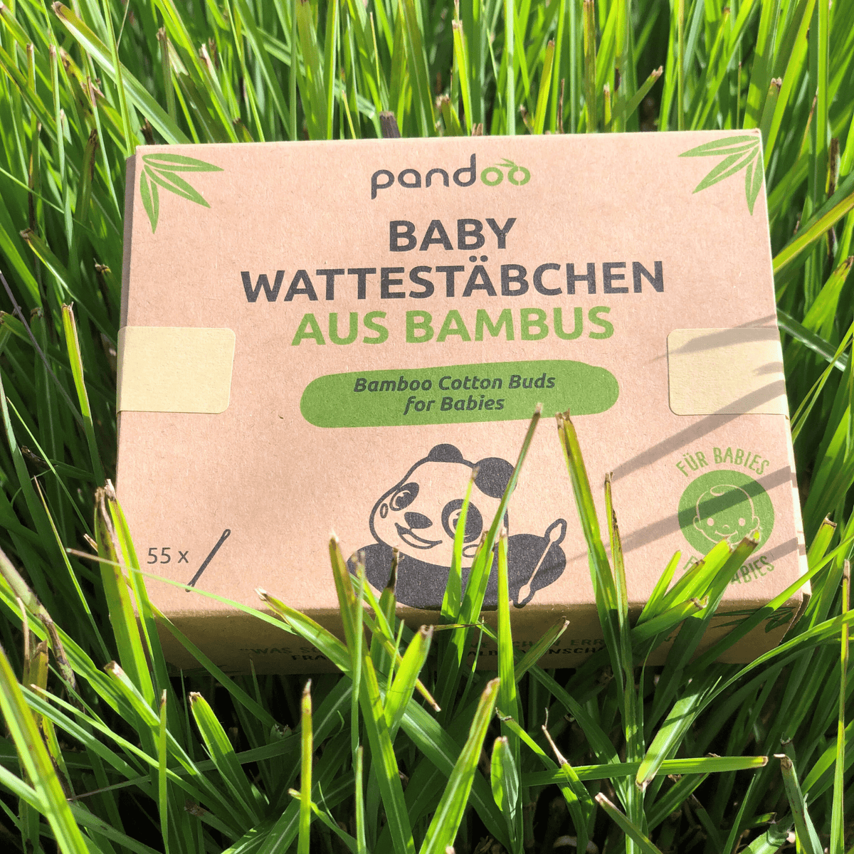 pandoo Wattestäbchen Plastikfreie Wattestäbchen aus Bambus und Bio-Baumwolle