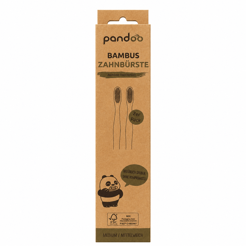 pandoo Zahnbürste 2 Stück Bambus Zahnbürsten