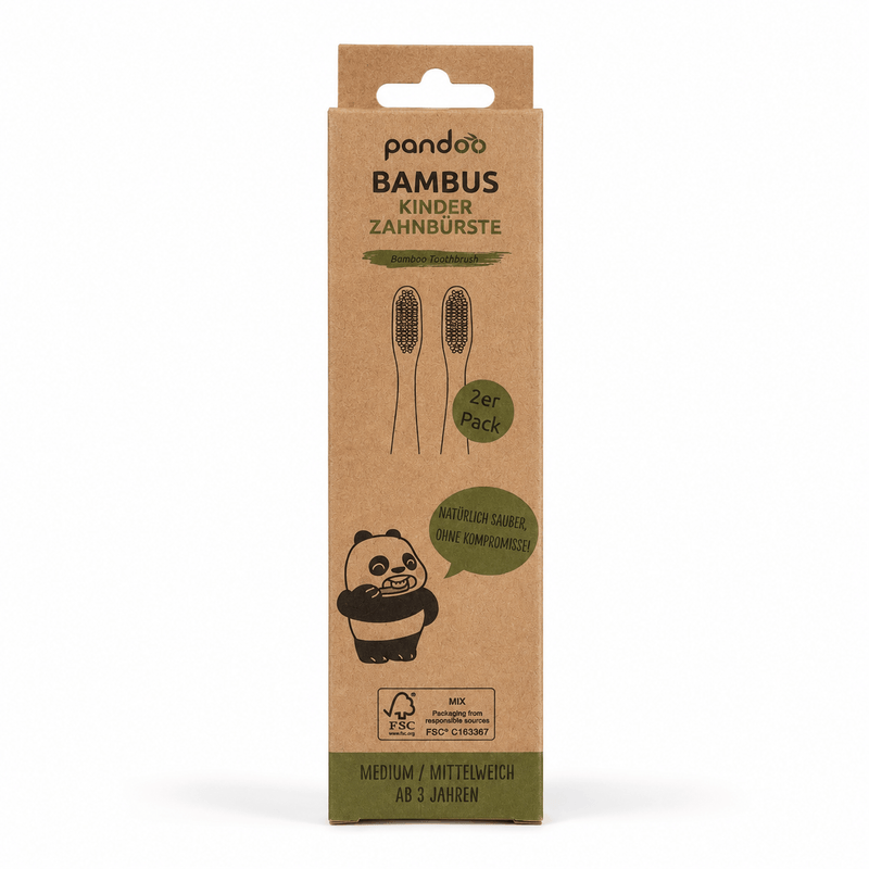pandoo Zahnbürste 2 Stück Kinder Bambus Zahnbürsten