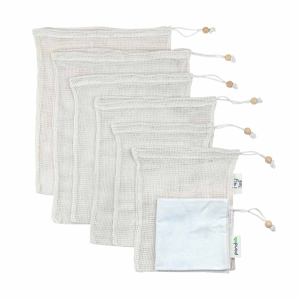 pandoo Gemüsenetz Obst- und Gemüsenetze | 3er- und 6er-Set | Bio Baumwolle