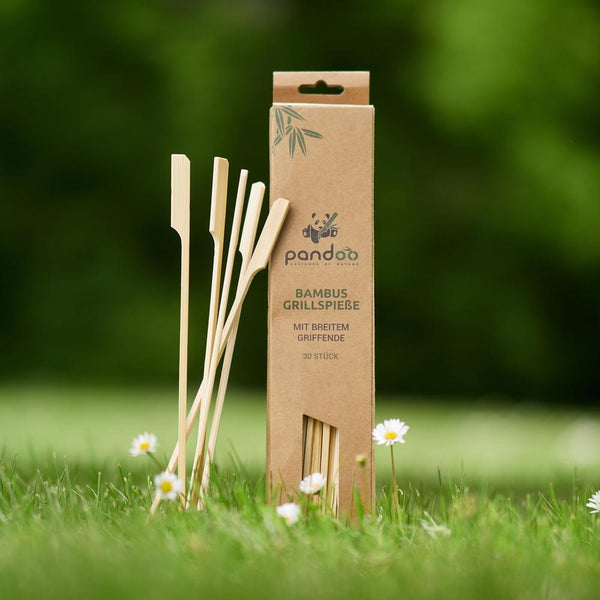 30 Grillsticks mit breitem Griff aus Bambus