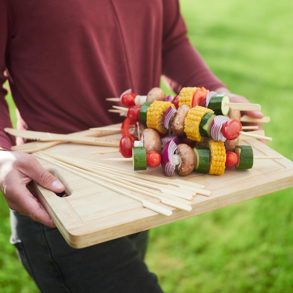 pandoo Grillstick 30 Grillsticks mit breitem Griff aus Bambus