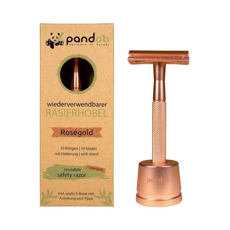 pandoo Rasierhobel Rosé Gold Rasierhobel aus Metall | inkl. 10 Klingen und E-Book | Schwarz, Silver oder Rosé Gold
