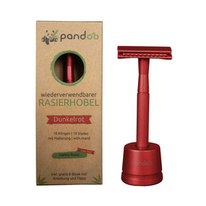 pandoo Rasierhobel Rot Rasierhobel aus Metall | inkl. 10 Klingen und E-Book | 7 Farben
