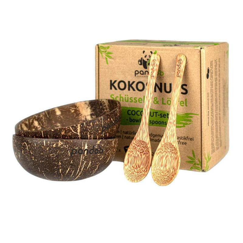 pandoo Schüsseln Kokosnuss-Set | 2 Schüsseln und 2 Löffel