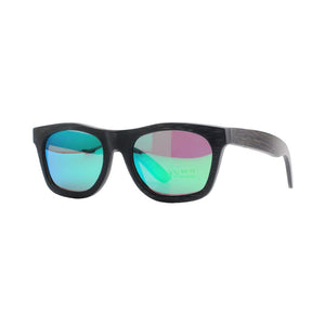 pandoo Sonnenbrille Dunkler Rahmen / Türkis-polarisiert Bambus Sonnenbrille Unisex | polarisiert | UV400 | Blau | Türkis | Orange