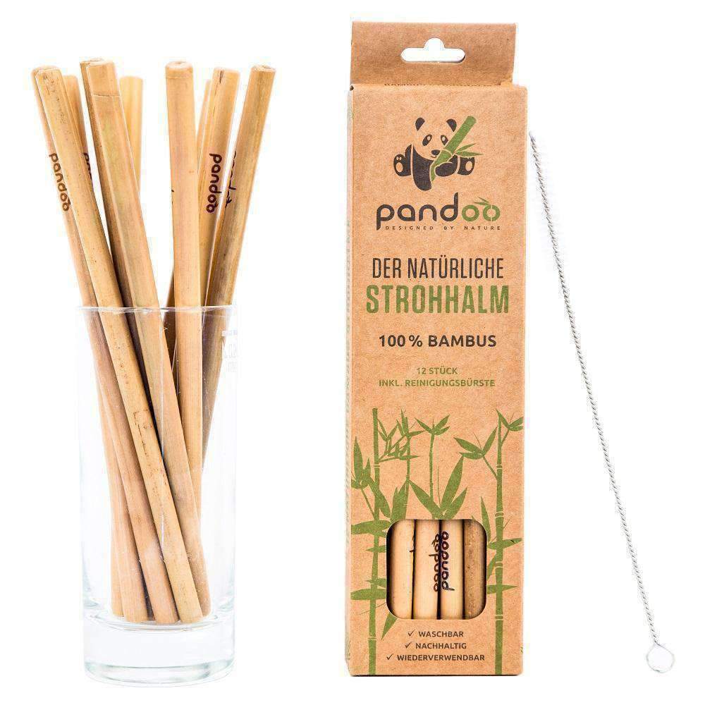 pandoo Strohhalm Plastikfreie Strohhalme aus Bambus - 100% Naturprodukt | Normale- und Cocktail-Größe